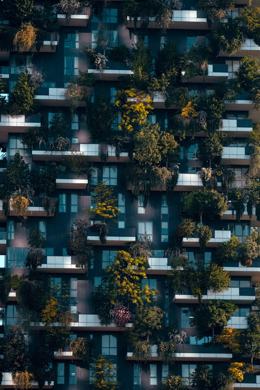 Dettaglio del Bosco Verticale, a Milano