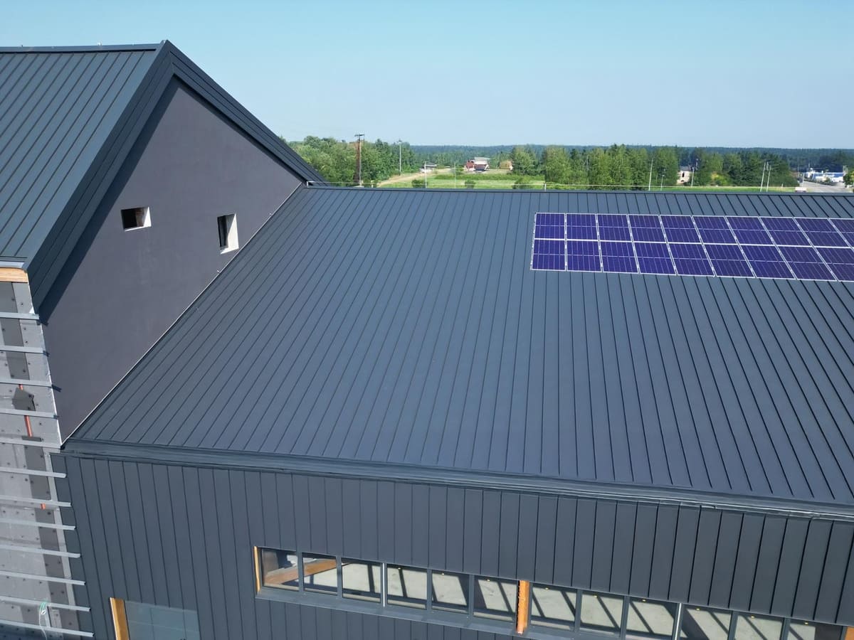 Applicazione di Alubel Linea che mostra l'adattabilità a ogni contesto architettonico sia in copertura sia in facciata